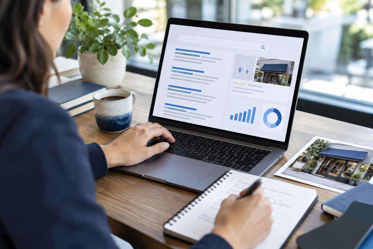 Business analytics being reviewed on a laptop