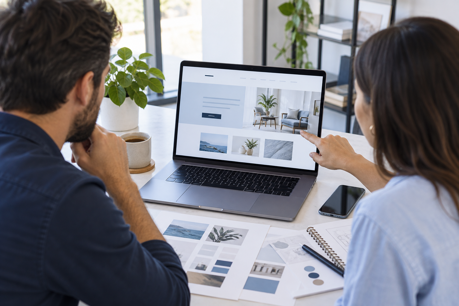 A business website being planned on a laptop